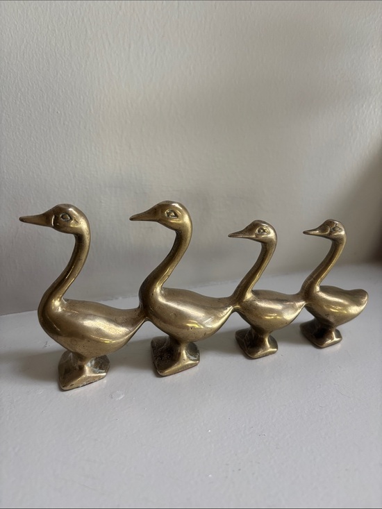 Other - Vintage Solid Brass Ducks in a Row Four Goose Flock MCM Paperweight Cottage-core